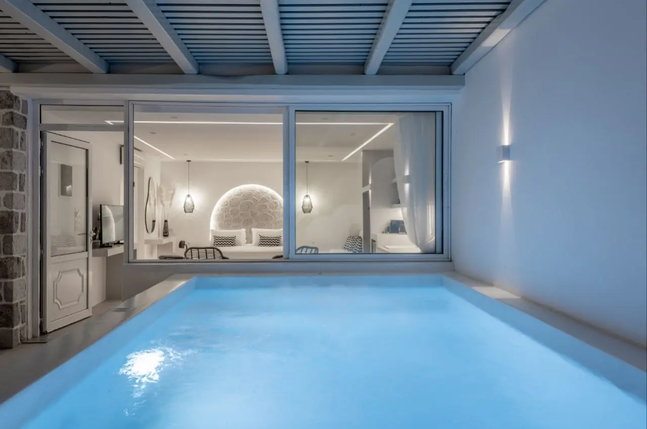 The pool glowing at night