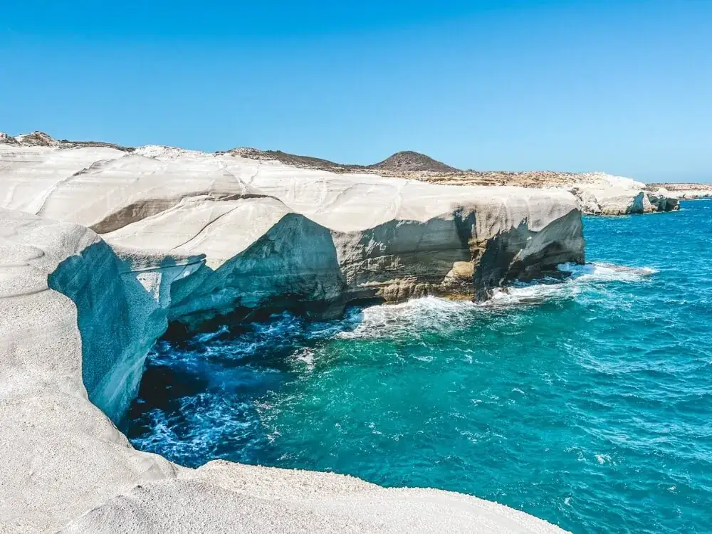 White volcanic rock and turquoise water at Sarakiniko, Milos